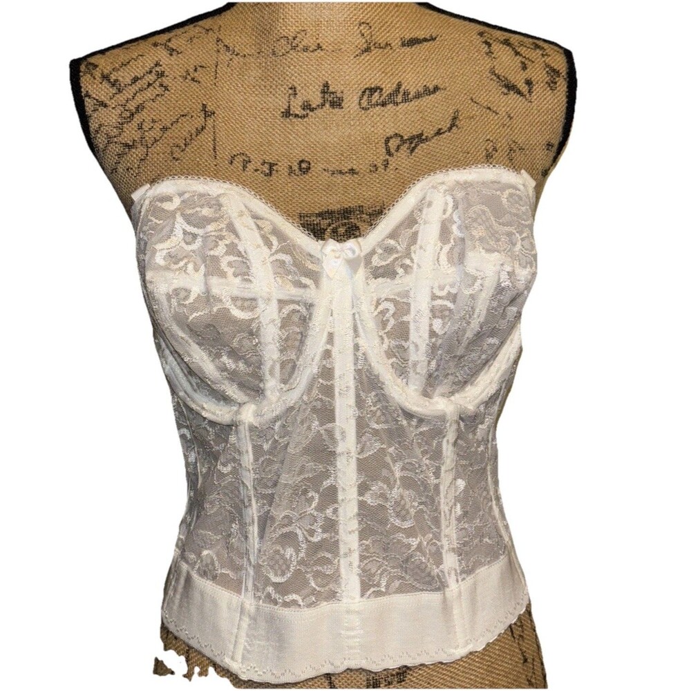 I Owe It All To GODDESS Bra Longline White Lace sz 36DStrapless Hooks